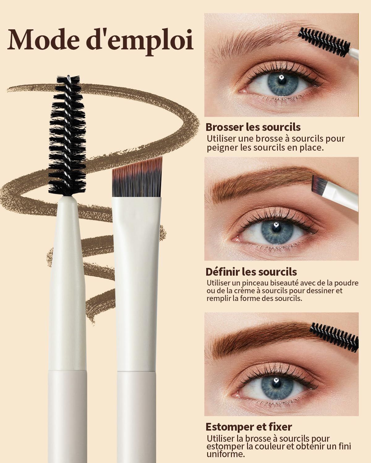 EIGSHOW Brosse À Sourcils,Pinceau À Sourcils Biseauté Double Extrémité Pour Définition Des Sourcils Et Eye-Liner,Brosse Vis Convient Pour Sourcils Et Cils (D108)