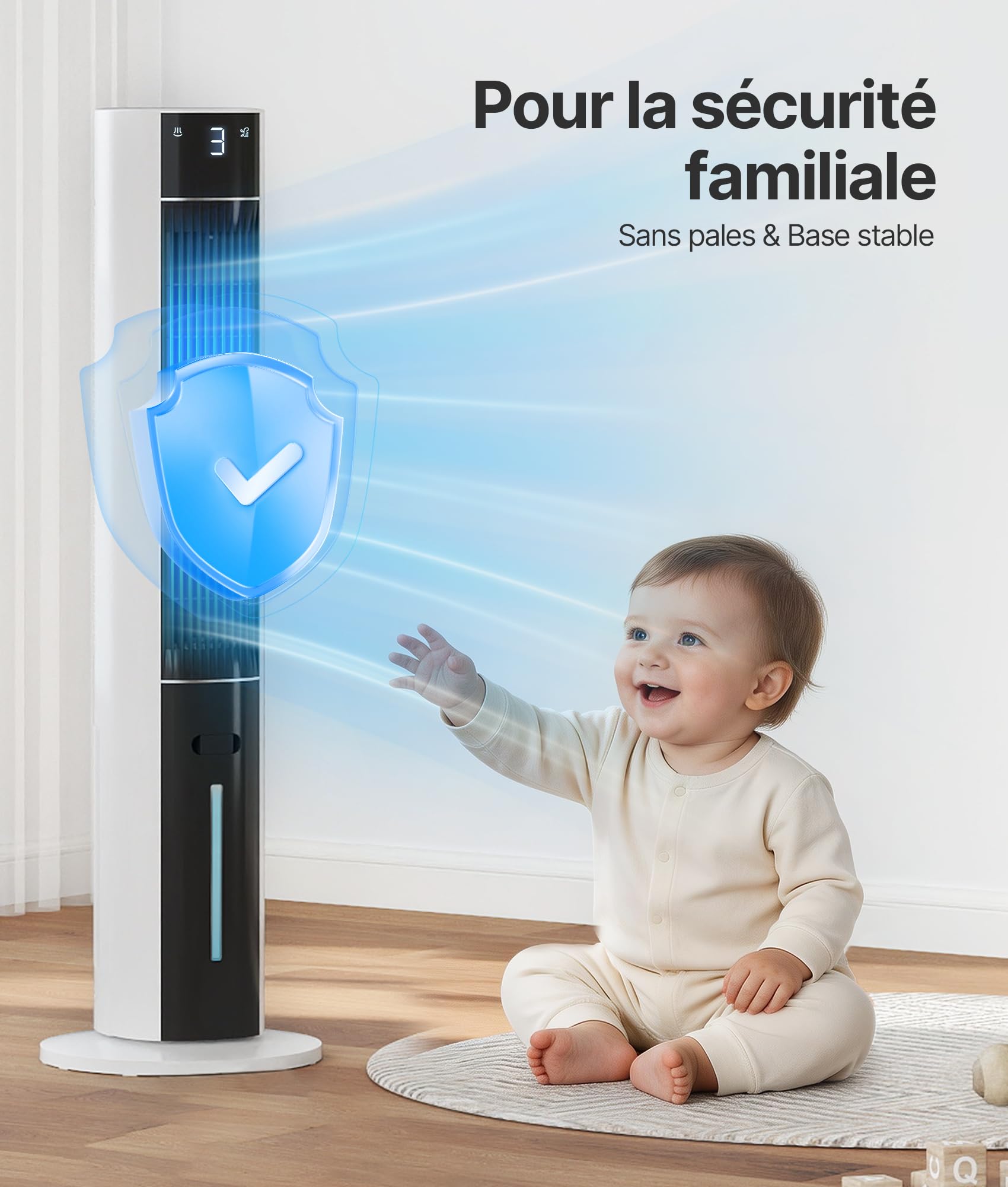 Rafraichisseur d'Air Silencieux- Alternative Auclimatiseur Mobile Sans Évacuation,3 Modes, Oscillation 75°, Minuterie 12H, Télécommande, Fonction Arôme, Blanc
