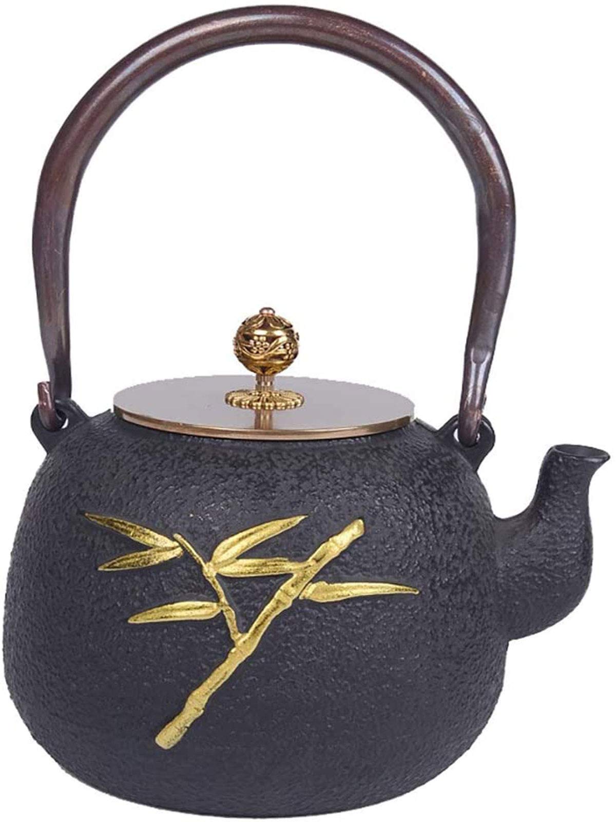 MGEMJMJ 1.2L Teapot Tea Kettle Tea Pot Cast Iron Teapot, Japanese Style Tetsubin Tea Kettle | Cast Iron Tea Kettle To Keep Tea Warm | Golden Bamboo Pattern Iron Kettle