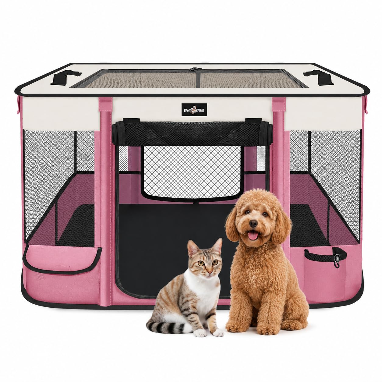 Box pieghevole per gatti e gatti, impermeabile, portatile, per cani di piccola taglia, con custodia per il trasporto, per interni ed esterni, colore rosa