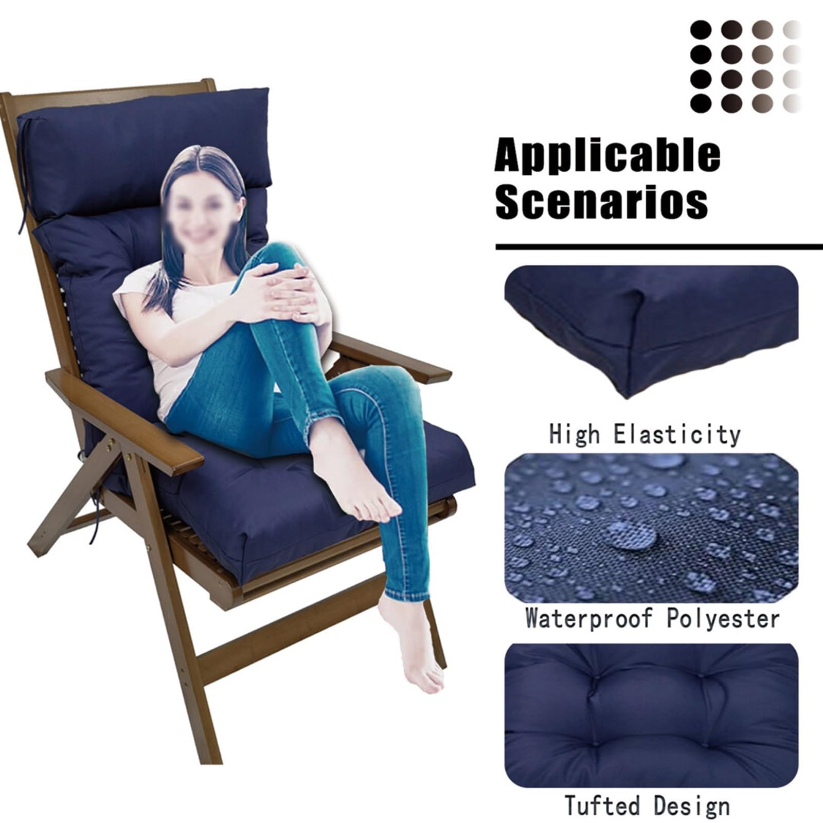 Cuscino impermeabile per sedia a dondolo con schienale alto e lacci trapuntati, design floreale giallo, cuscino di ricambio per sedie da giardino e