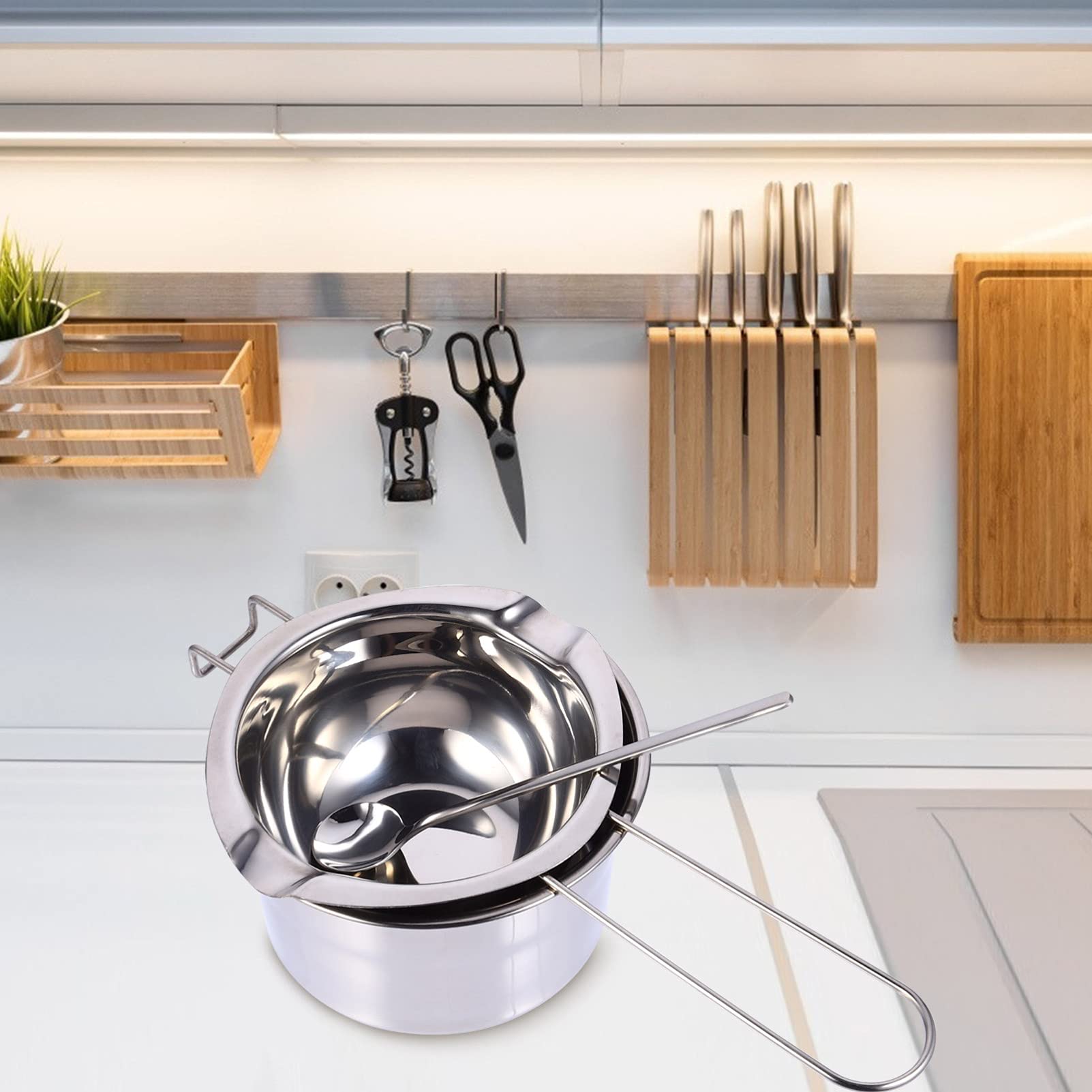 ifundom 1 Set Melting Pot Set Chocolate Melter Pot Heating Melt Chocolate Cooking Cheese Shaped Making Fondue Double Boiler Melting Pot Cookware Butter Melting Pot Stainless Steel Silver