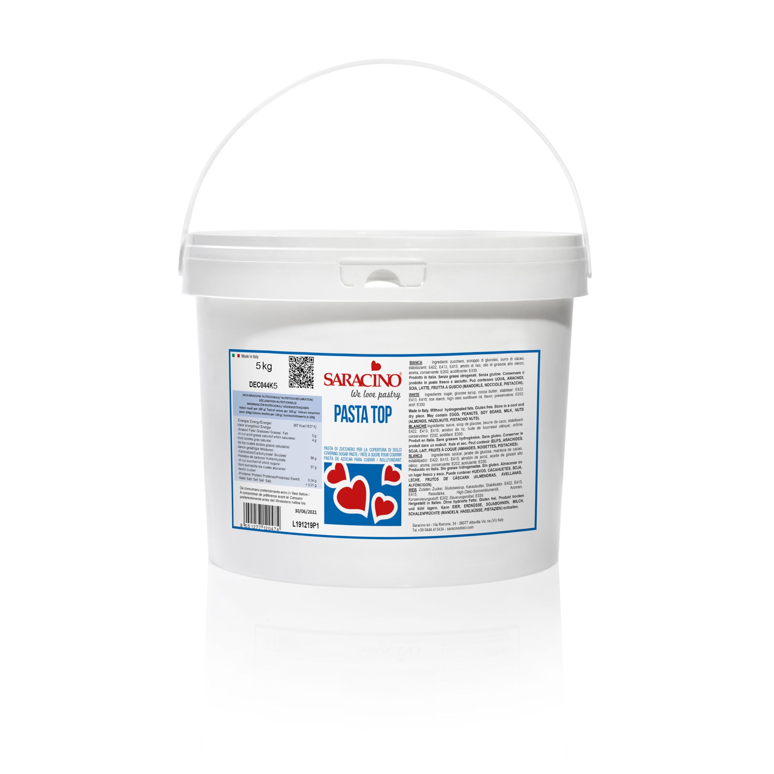 Saracino Pâte à Sucre Top Blanc Pour La Couverture De 5 kg Made In Italy
