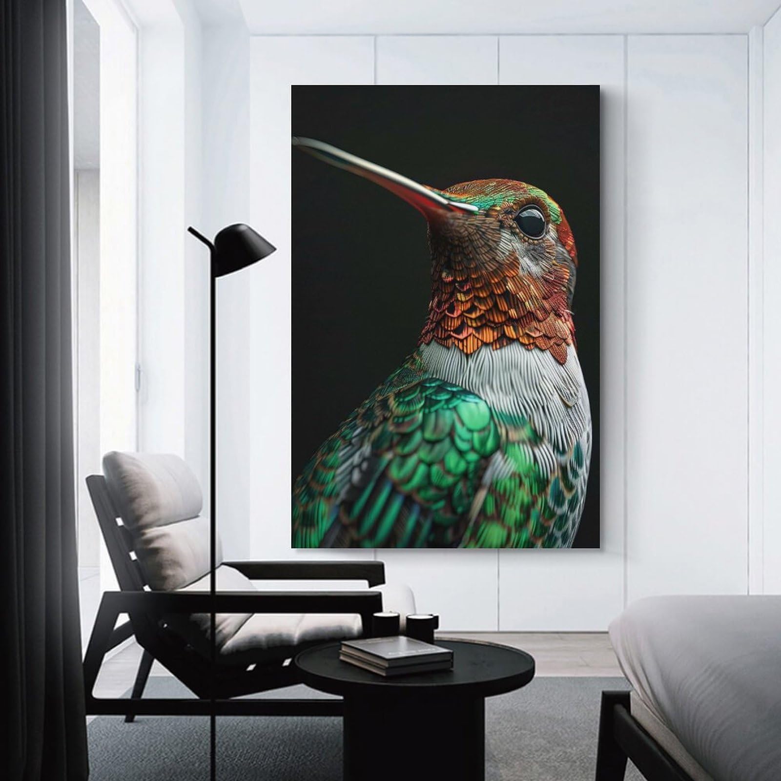 Junmoney Hummingbird Hanging Wall Art 24x36inch(60x90cm), for New Homes, Bedrooms Or Workspaces, Thoughtful Wall Decor for Art Lovers