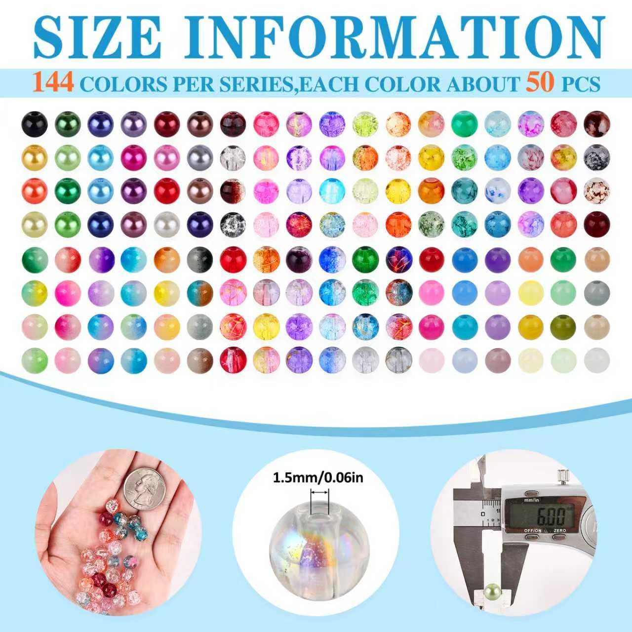 XSEINO Lot de 7200 perles en verre de 6 mm pour la fabrication