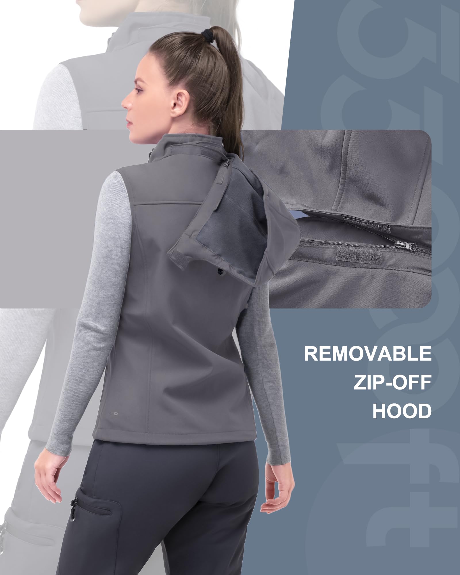 33,000ft Veste softshell légère à capuche pour femme avec doublure en polaire coupe-vent et fermeture éclair pour randonnée, golf, course à pied