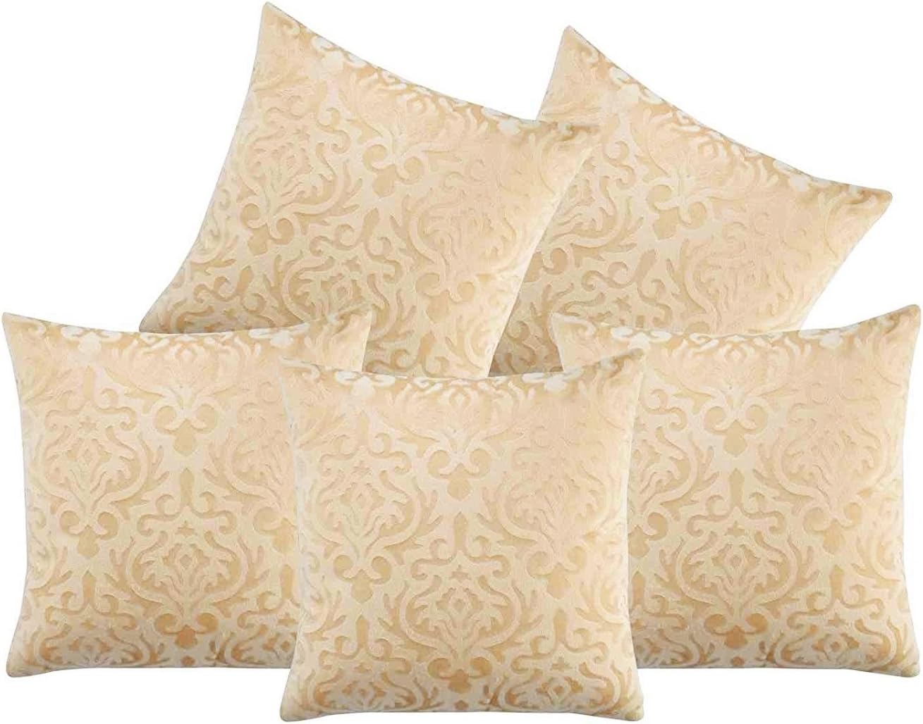 CIDIZY Beige Cream Test Velvet Cushion Covers 16x16 Set of 5