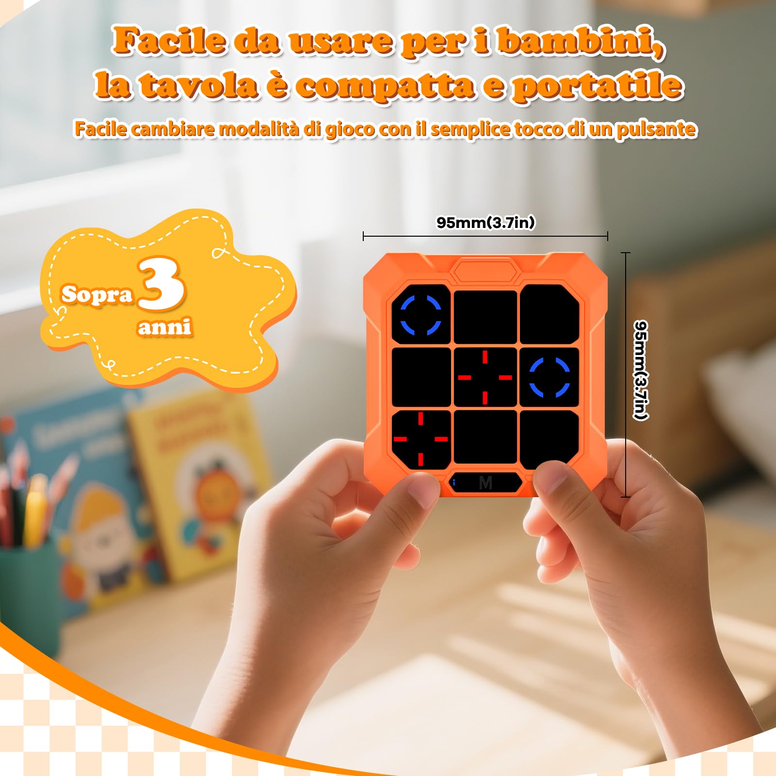 BlueSwan Gioco Tris Elettronico 6 in 1, Console Portatile Ricaricabile con Modalità Silenziosa, Giochi Bambini Viaggio Educativi per Sviluppare Logica e Memoria, per Bambini e Adulti 3+