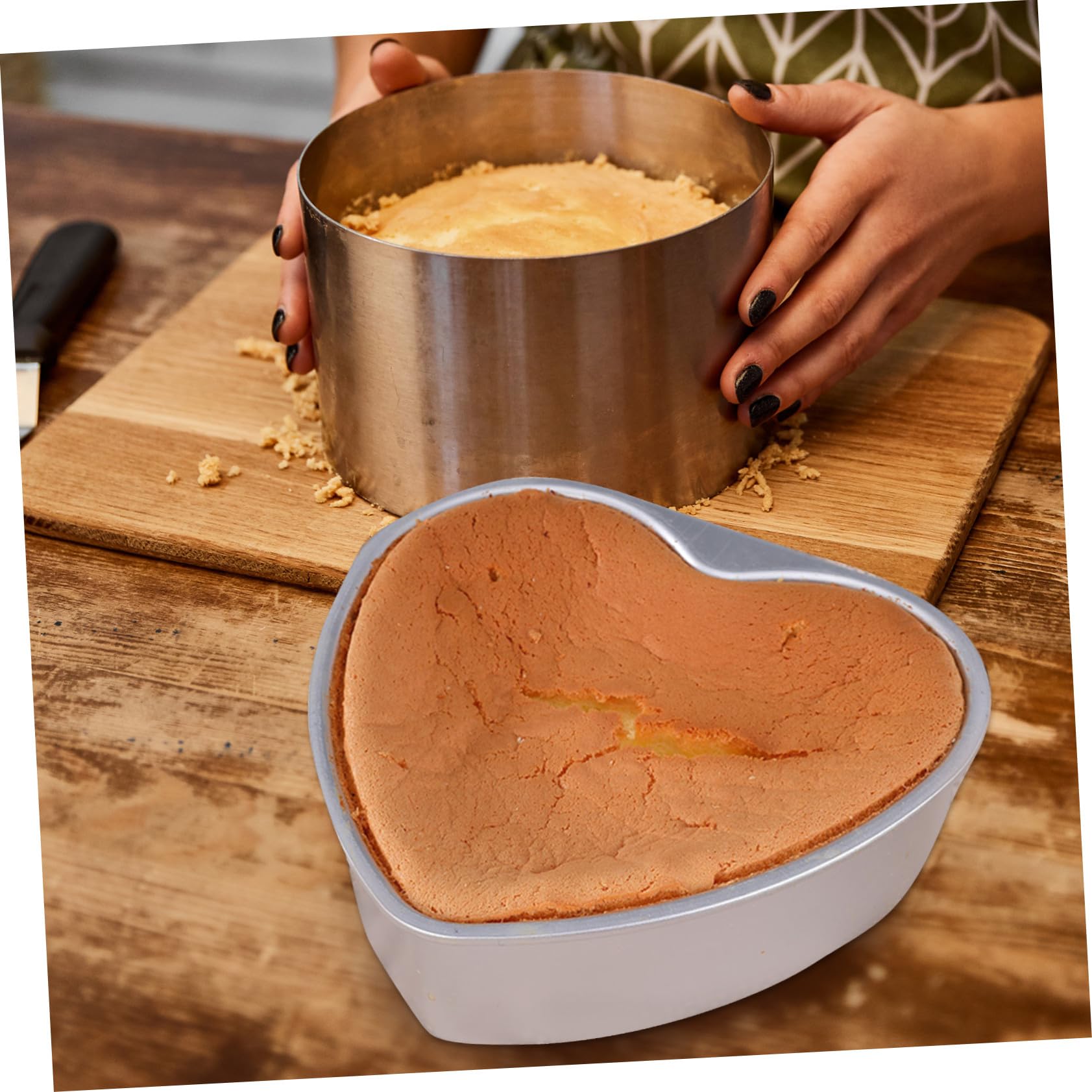 Mikikit Molde para Pastel de Bricolaje Forma de Corazón 8 Pulgadas Antiadherente Base Desmontable Superficie Lisa para Repostería en Cumpleaños y Celebraciones Familiares