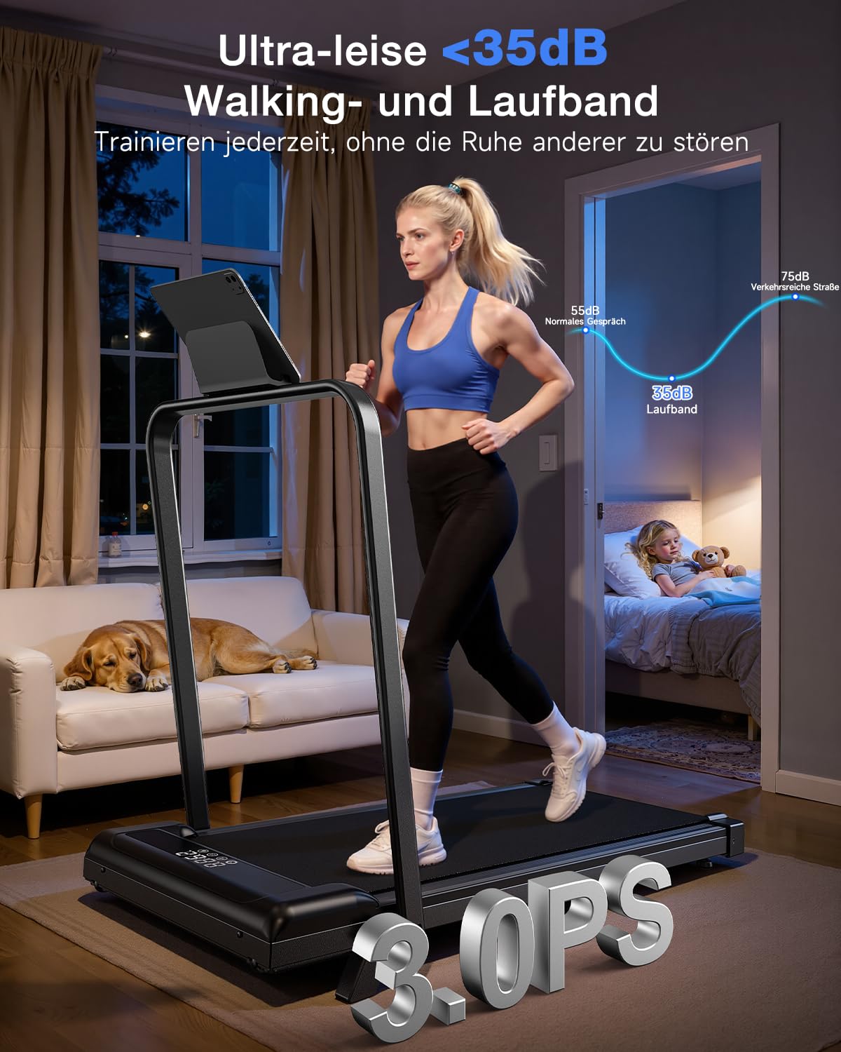 HomeFitnessCode Laufband Klappbar mit Neigung - Walking Pad für Zuhause Klein Laufpad mit Steigung Walkpad Untertisch Elektrisch Walking Band Gehband Treadmill
