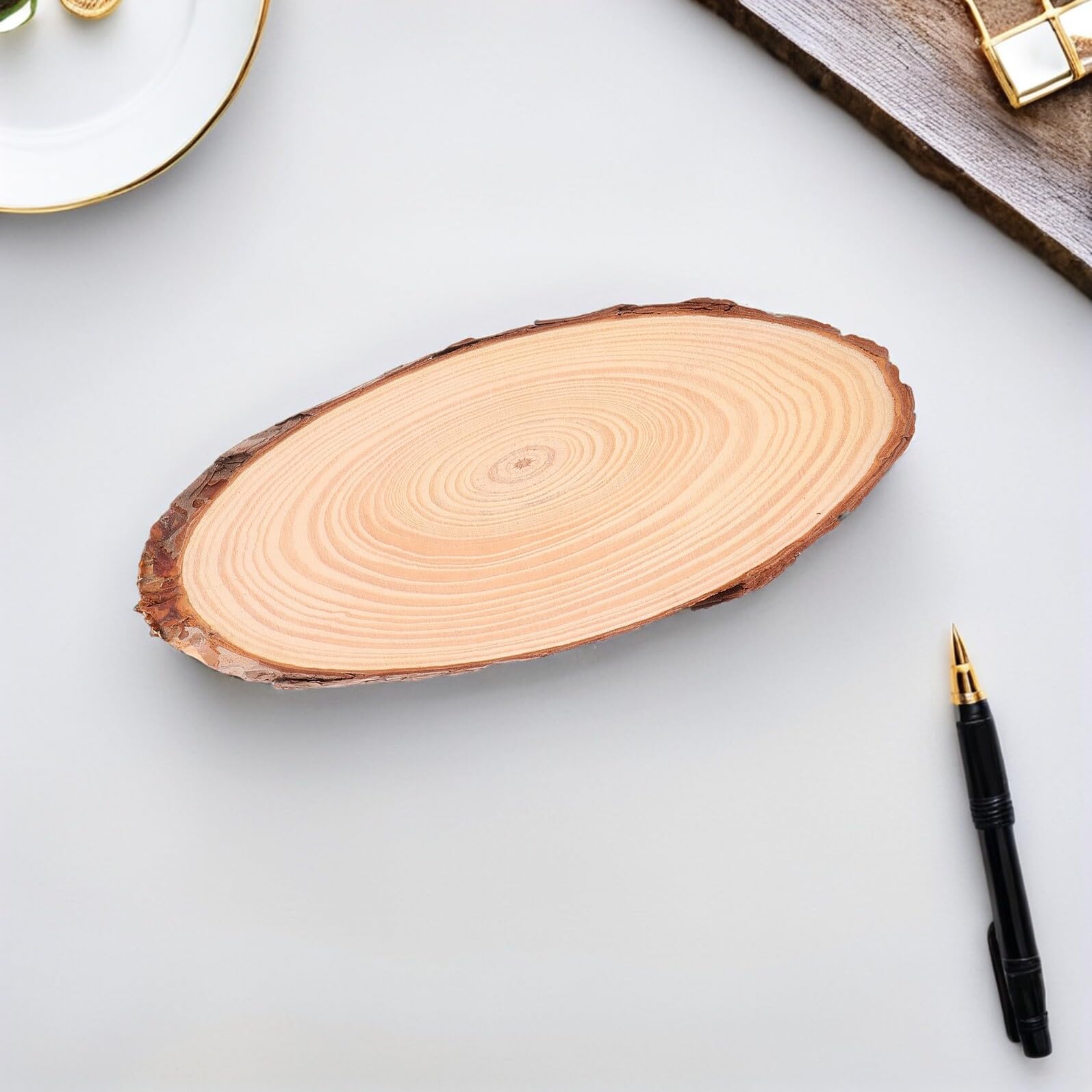 Rodajas Ovaladas de Madera sin Terminar 4piezas con Borde Biselado para Manualidades Artísticas y Decoración Rústica en Estudio y Proyectos Creativos