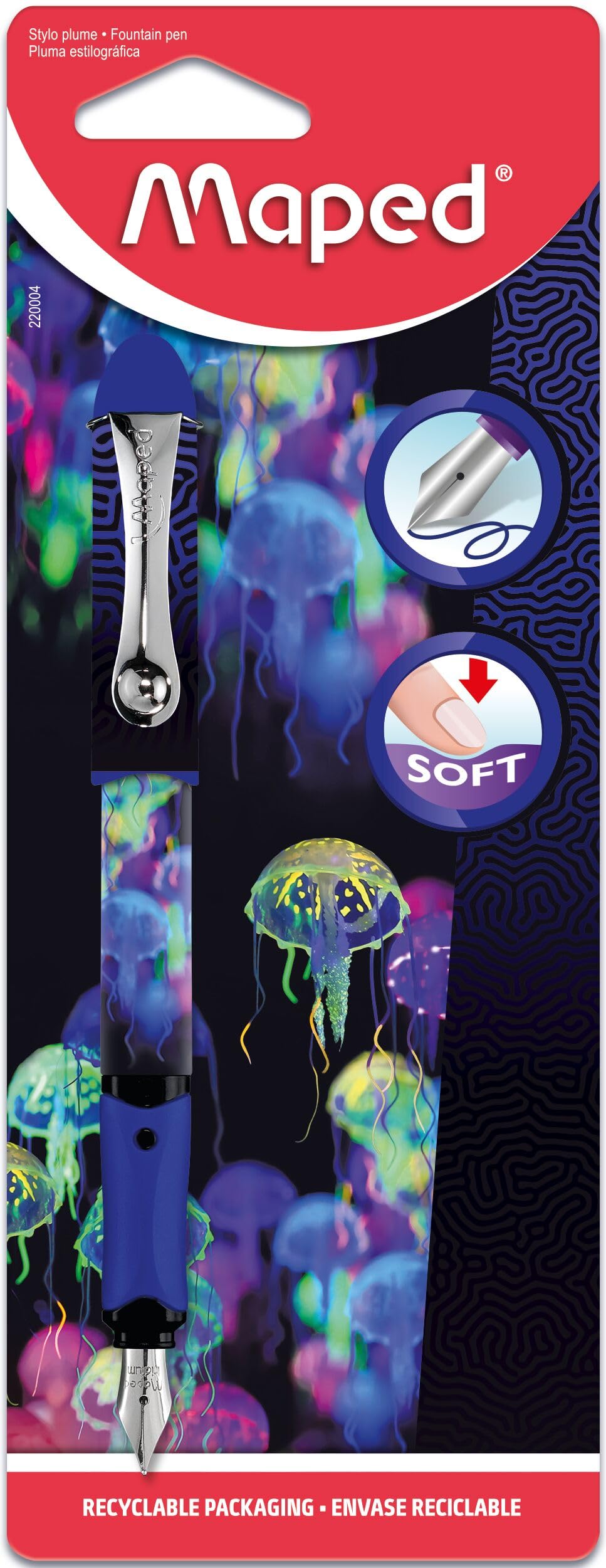 Maped - Deepsea Paradise Fountain Pen - Steel Nib - Iridium Nib - Refillable Fountain Pen - Ink Pen for School - Jellyfish Pen