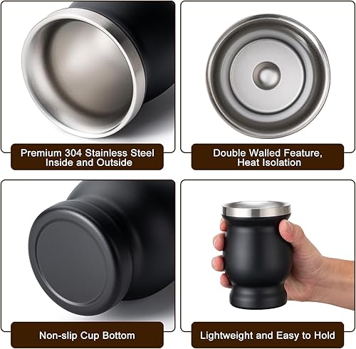Miniatura 3 de Taza de yerba mate de 8 onzas, taza mate de doble pared de acero inoxidable 304, calabaza de yerba mate con aislamiento térmico, juego de tazas de