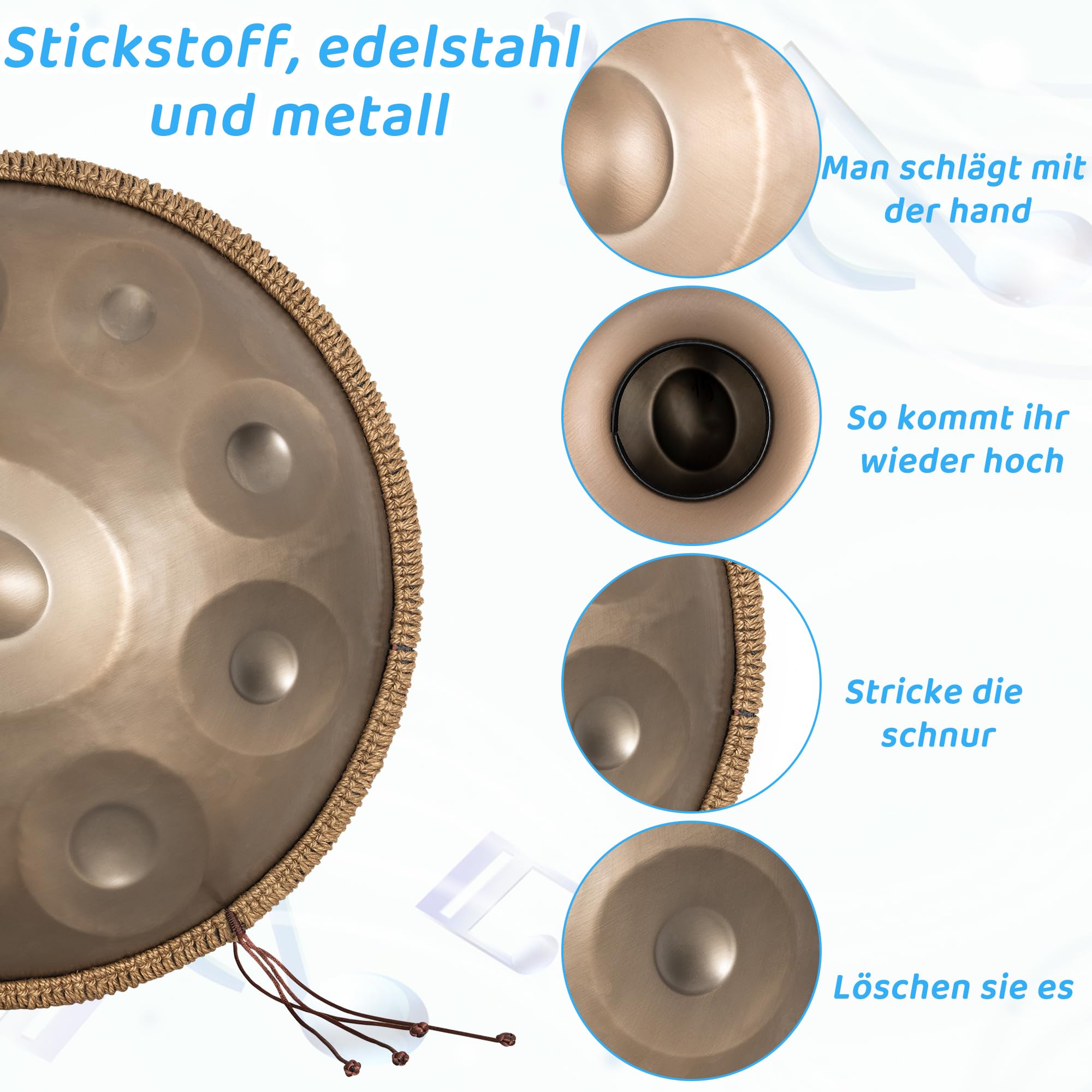OUUTMEE 432HZ, Handpan-Drum-Instrument, Hohe Qualität, 22-Zoll, Handpan Case, Gold, Aufbewahrungstasche im Lieferumfang enthalten