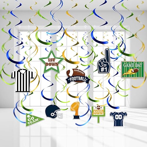 Blulu 30 piezas de decoración de remolinos colgantes de fútbol para fiestas temáticas de fútbol, remolinos colgantes estadounidenses para el día del
