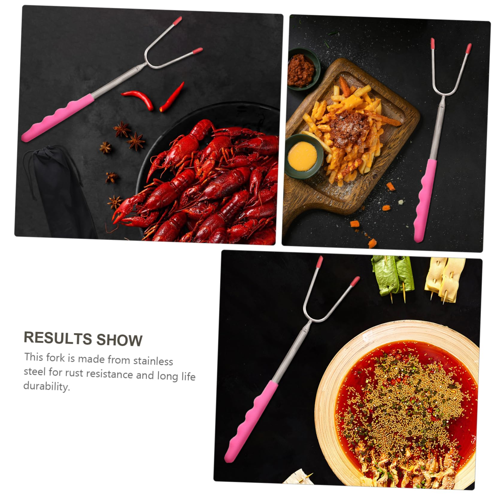 CIMAXIC Stainless Steel BBQ Forks 1 Set Extendable Roasting Forks for Grilling Skewers Outdoor Home Barbecue