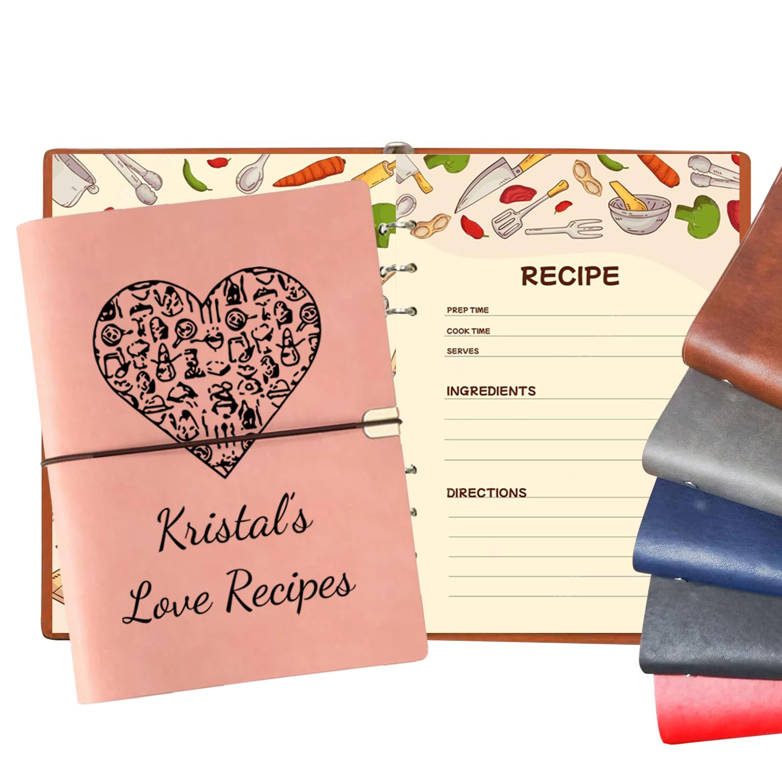 ELULAE Personalized Leather Recipe Book, Customized Name Family Recipe Book, Printed Kitchen Diary Notebook, Mother's Day | Birthday | Christmas | Thanksgiving Gift for Mom, Grandmother, Wife
