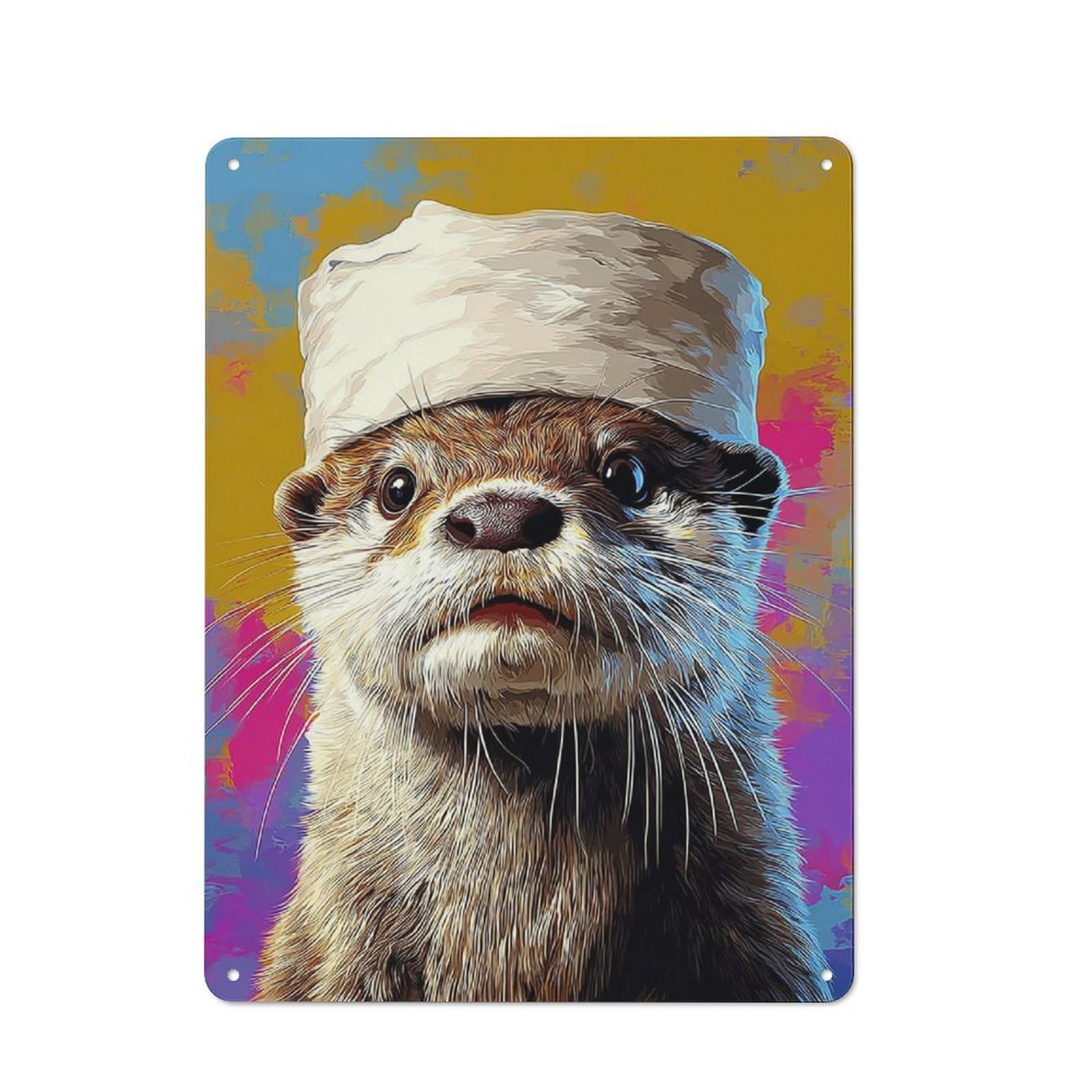 Junmoney Otter Chef In Action 40X30cm Retro Metal Sign With For Home Office Or Studio, Suited To Wall Displays In Home Offices And Studios