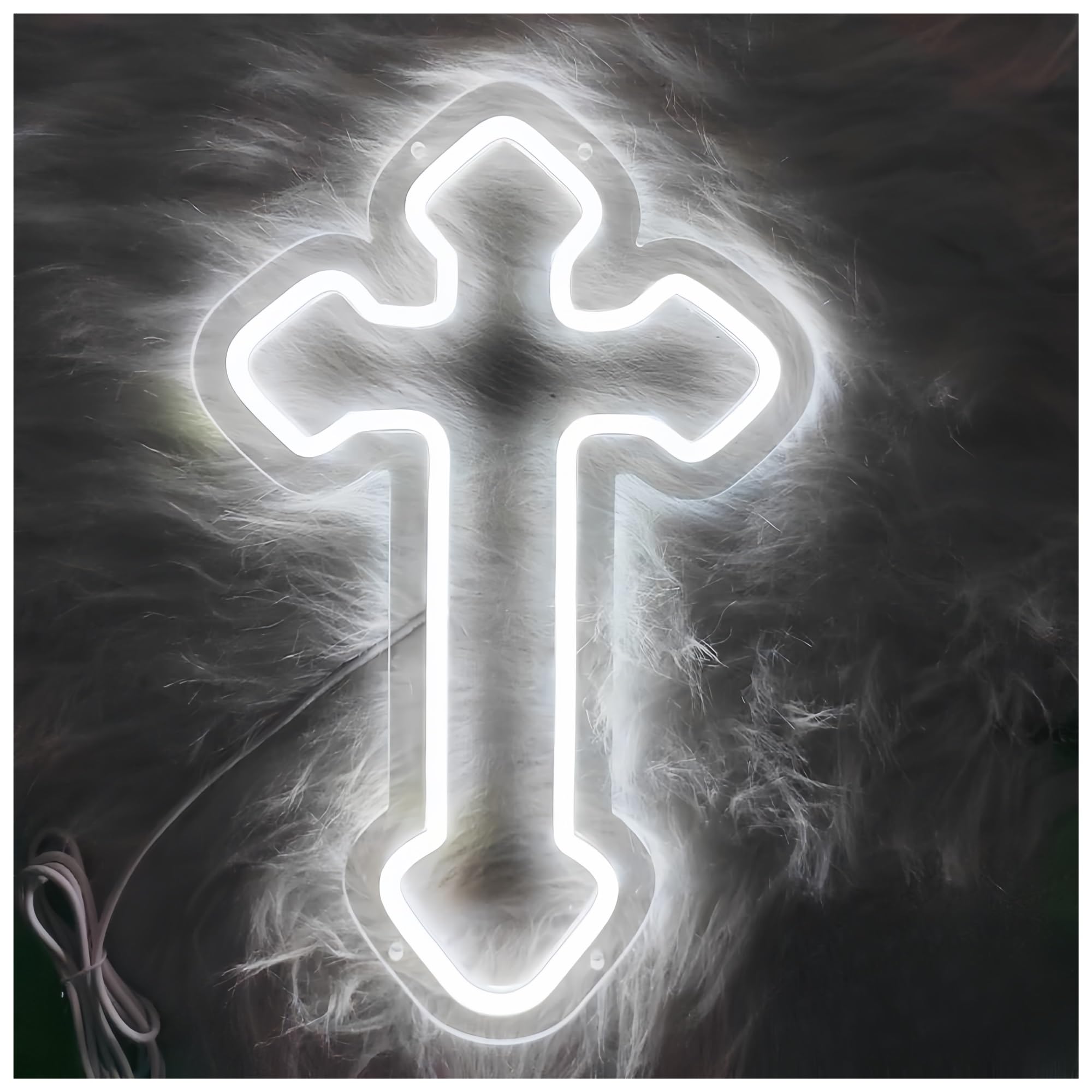 SHOUXI Sign Lamp The Cross Shape Neon Signs Lamp is Suitable for The Festive Atmosphere Hall Decoration Room 38X24cm(White)