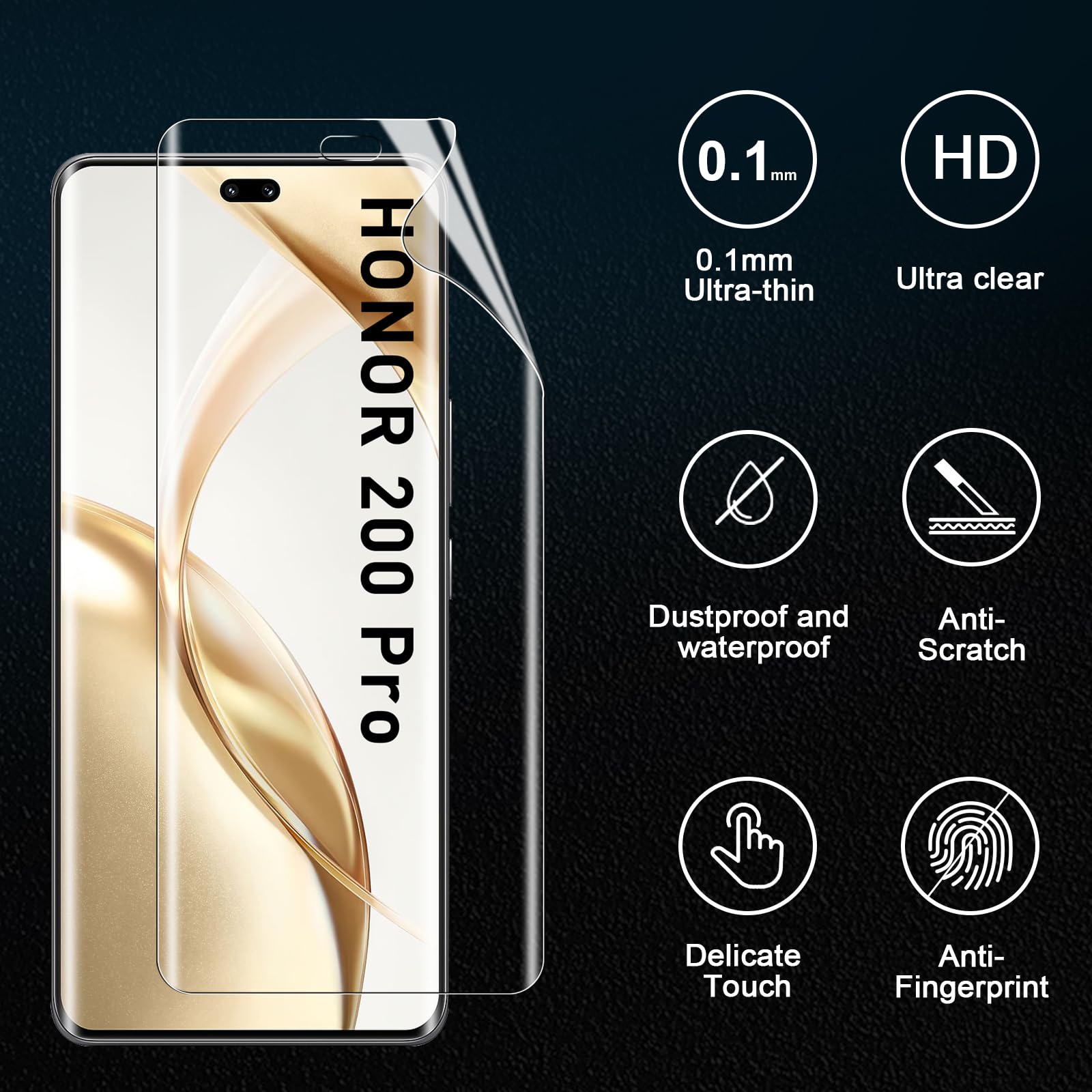 AOKUMA [2 Pezzi Pellicola in Vetro Temperato 3D per Honor 200 5G 3D Protezioni dello schermo,Durezza 9H,Antivibrazione,Anti-graffio,Resistente alle impronte digitali