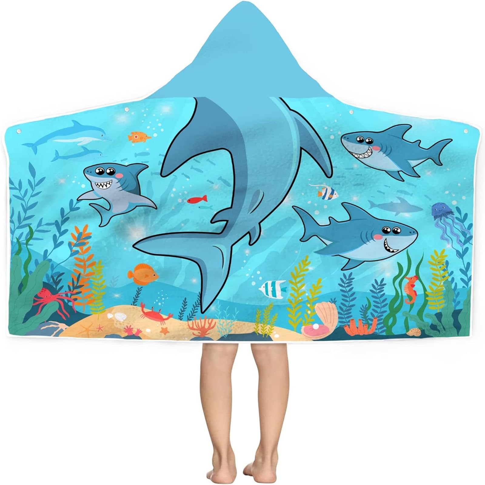 Bonsai Tree Toalla de playa con capucha de tiburón para niños, toalla de baño con capucha para niños, divertidos animales marinos de microfibra, súper absorbente, suave, poncho para piscina de cerdos