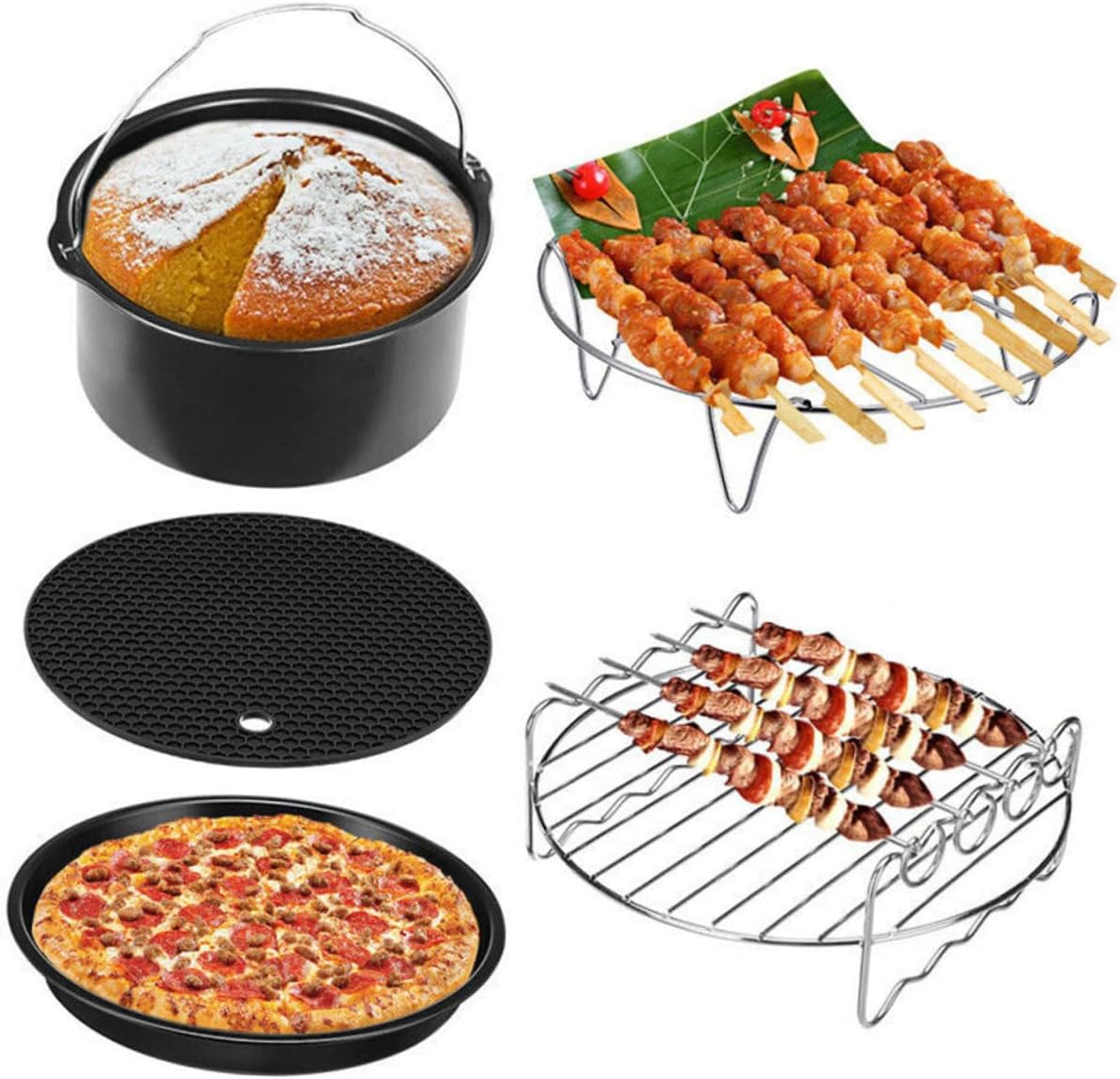1set Air Fryer Accessory Kit for Baking Grilling and Pizza Versatile Kitchen Supplies for Bbq Parties and Family Gatherings Black