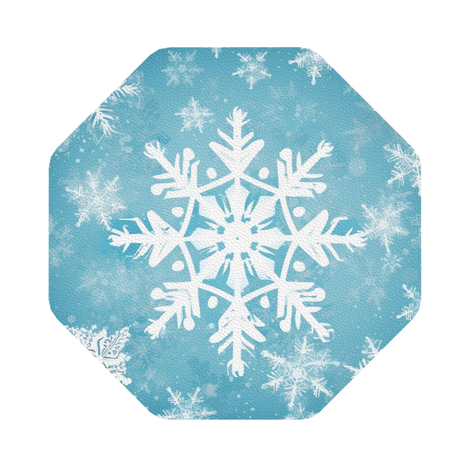 Fodpand Octagon Winter Snowflake Drink Coasters Set Of 4, Heat Resistant Leather Coasters Fuuny Bar Beer Beverage Coaster For Drinks, Absorbent Cup Mat For Tabletop Protection, Housewarming Gift