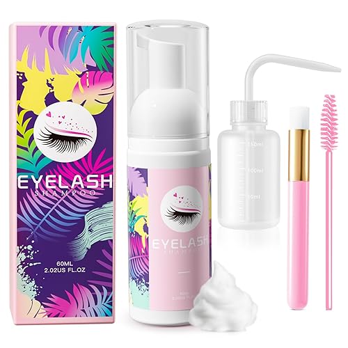 Kit de limpieza de pestañas, limpiador de extensiones de pestañas, champú para extensiones de pestañas, 2.11 fl oz, champú de pestañas limpiador de