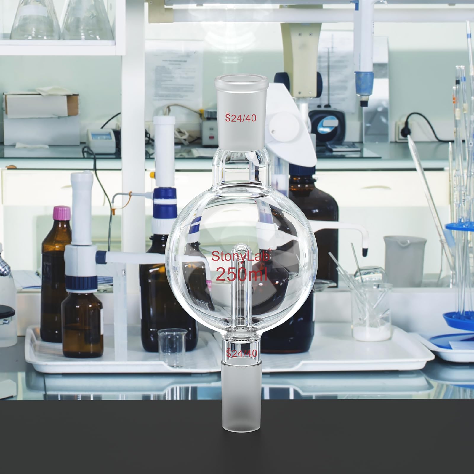stonylab Piège à évaporateur Rotatif avec 24/40 Joint Supérieur Extérieur et 24/40 Joint Standard Intérieur, Rotary Evaporator Bump Trap de Laboratoire, 250 ml