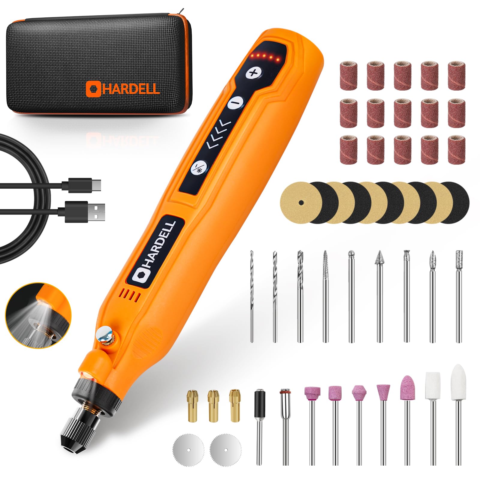 HARDELLMini Cordless Rotary Tool, 5-Speed and USB Charging Rotary Tool Kit with 69 Accessories, Multi-Purpose 3.7V Power Rotary Tool for Sanding, Polishing, Drilling, Etching, Engraving, DIY Crafts