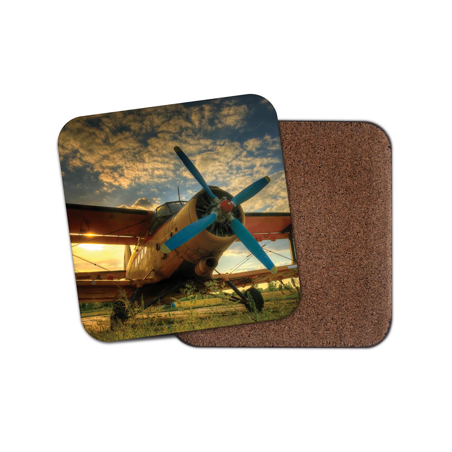 Destinationvinyl Multicolor 1 X Tiger Moth Plane Coaster - Sunset Pilot Flying Aeroplane Fun #8846