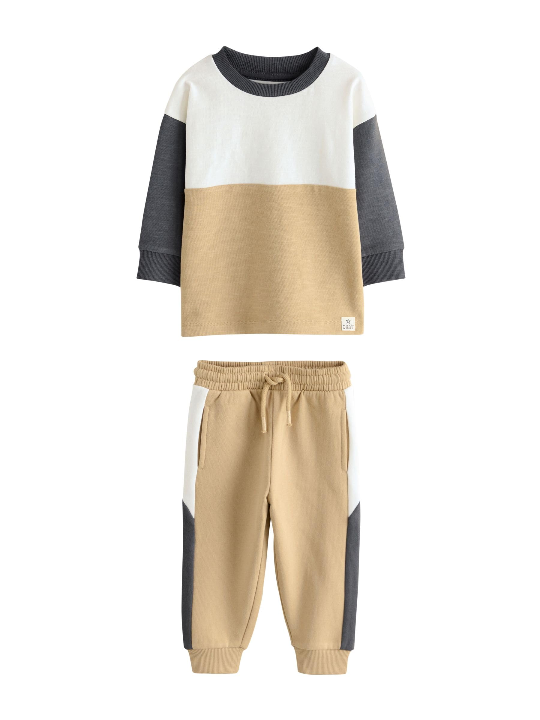 NEXT Jungen Weiches Langarmshirt und Jogginghose im Set Neutral/Grau 68-74