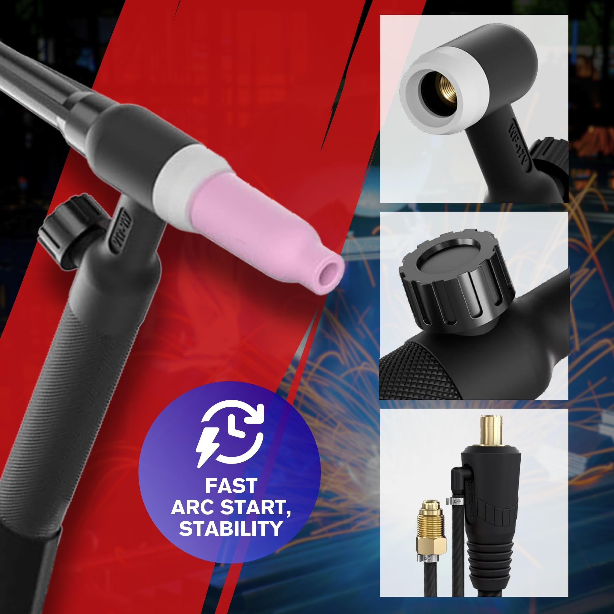 LOTOS MTT130 - Antorcha TIG de elevación para soldador MIG225/MIG225SP, pistola de soldadura WP-17V con conector rápido Dinse de 35-50 mm y conector de argón 5/8-18, cable de 13 pies