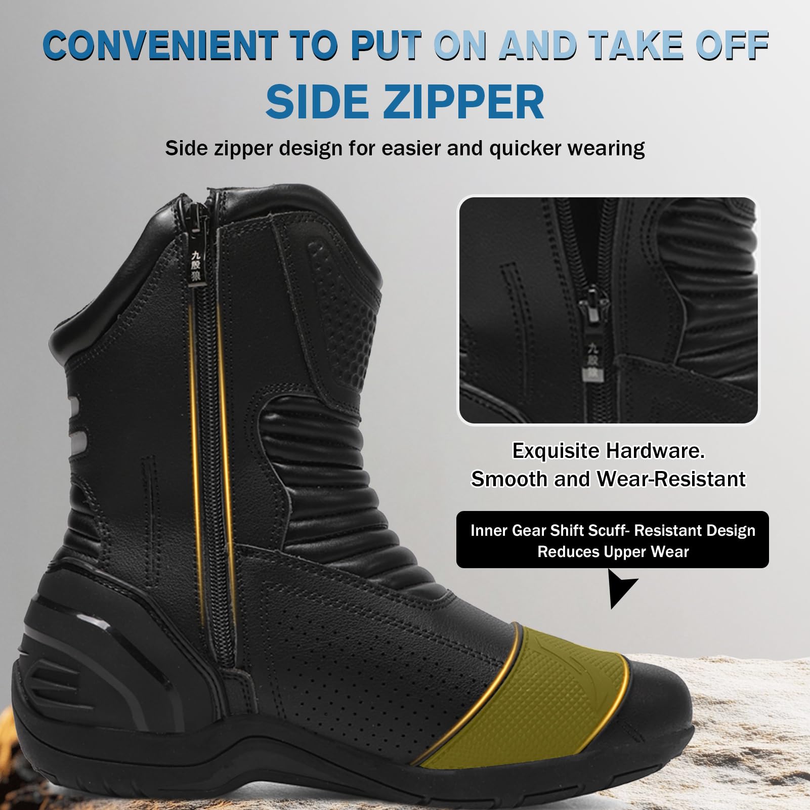 Chaussures De Moto Pour Homme Et Femme, Bottes De Souliers Motard En Cuir Respirant Avec Maintien De La Cheville, Semelles Antidérapantes Hydrofuges