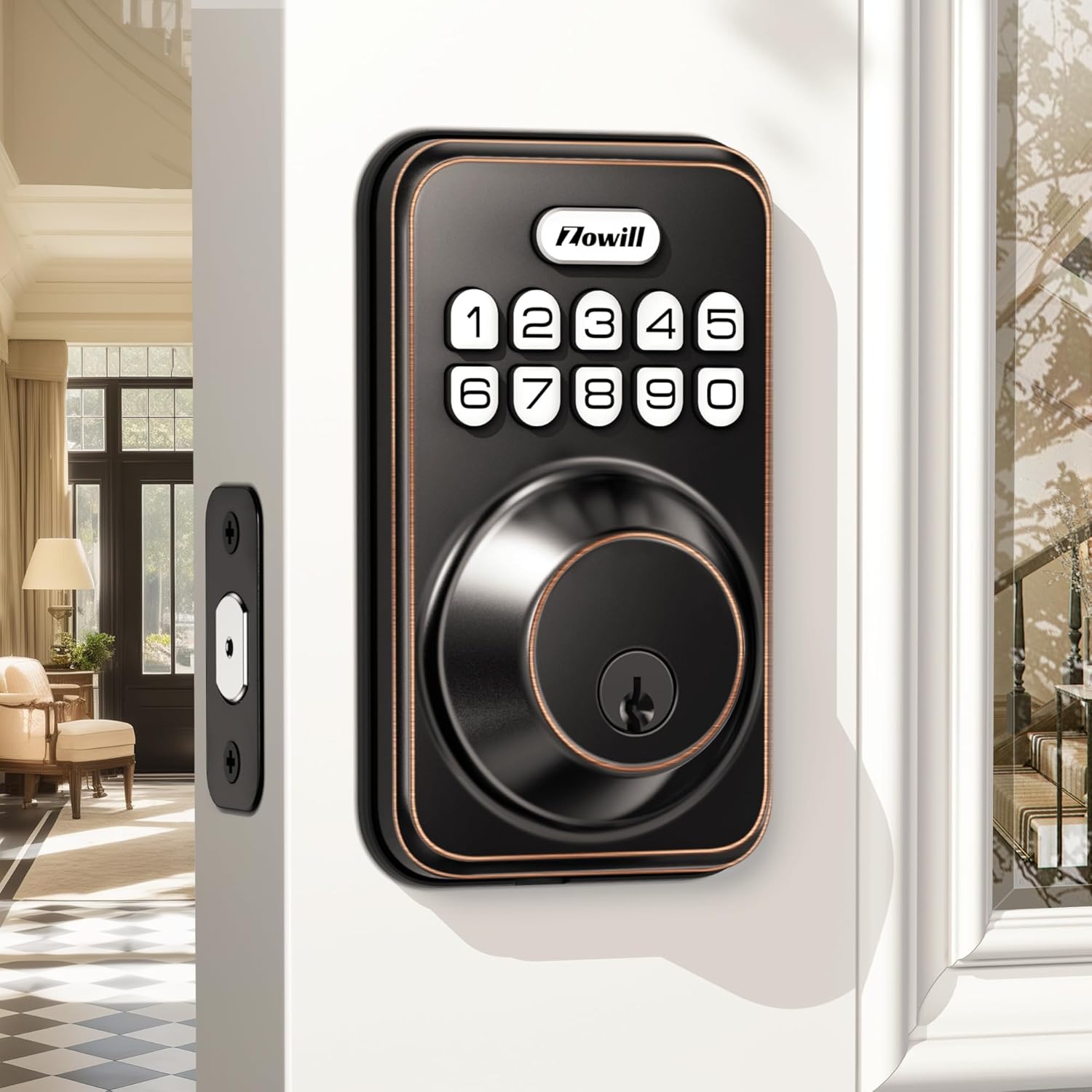 Keyless Entry Door Lock, Zowill Electronic Keypad Deadbolt Smart Lock with Auto Lock, Anti-Peeping Password, 20 Customizable User Codes, IP54 Weatherproof, Easy to Install for Front Door, Oil Bronze