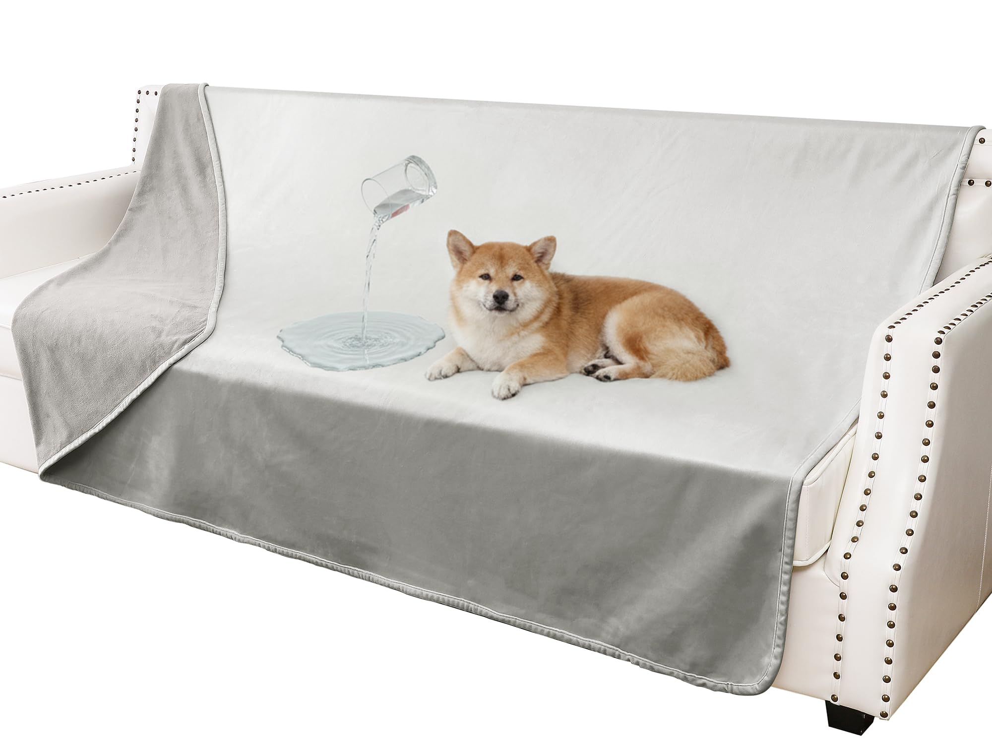 Tuffeel Waterproof Dog Blankets, Washable Pee Proof Pet Blanket for Couch, Soft Reversible Puppy Throw Furniture Protector Cover for Bed Sofa-52"x82",Light Grey+Dark Grey — image 1