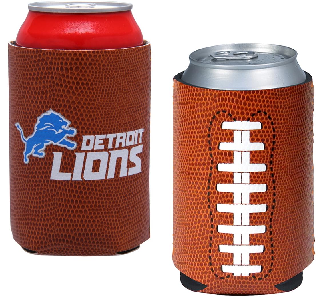 Kolder Football Can & Bottle Holder Insulator Beverage Huggie Cooler (Detroit Pigskin Collapsible Can 2-Pack (Lions)), KLDRSET2