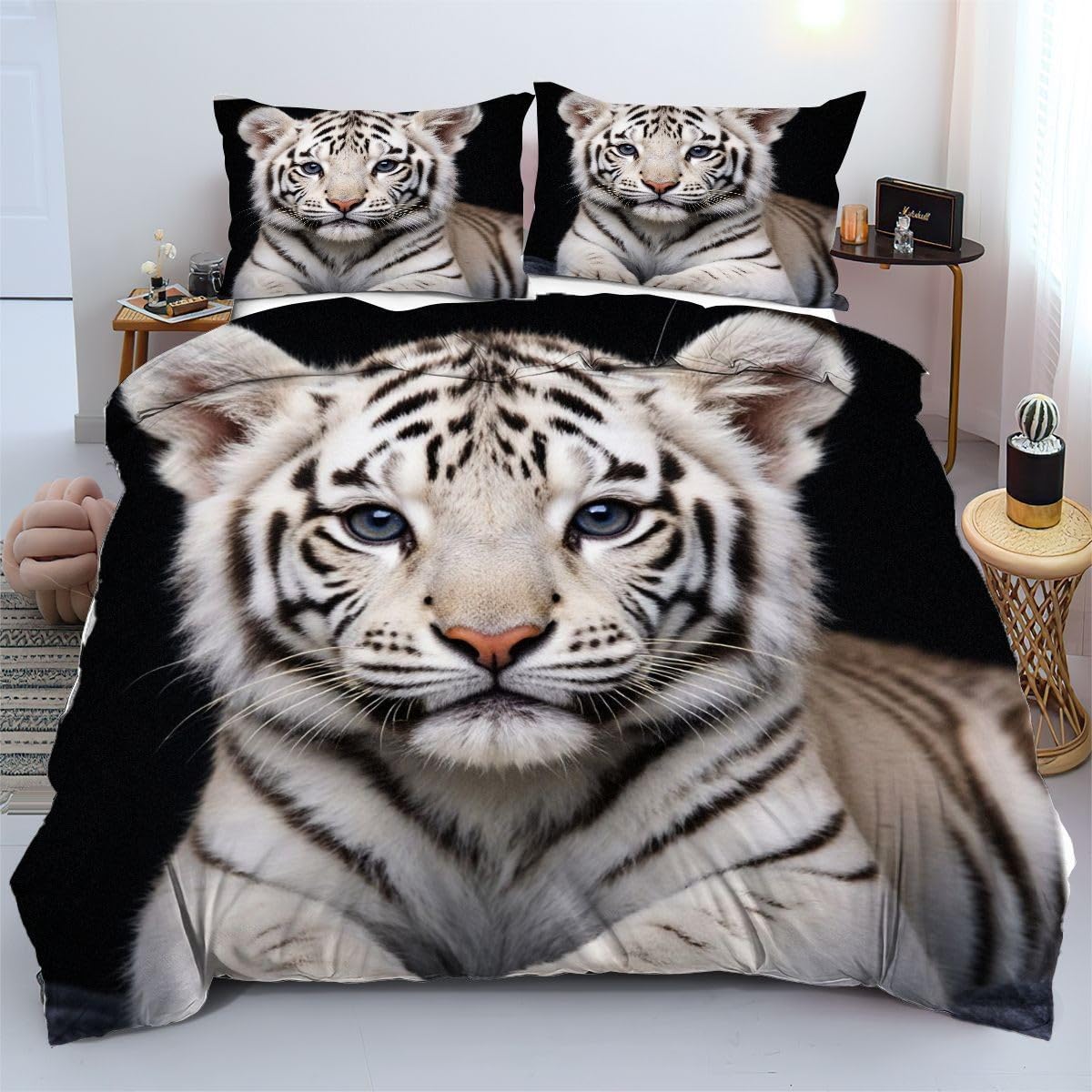 Literie confortable tigre blanc parure de lit 220x240 facile à ranger et sobre