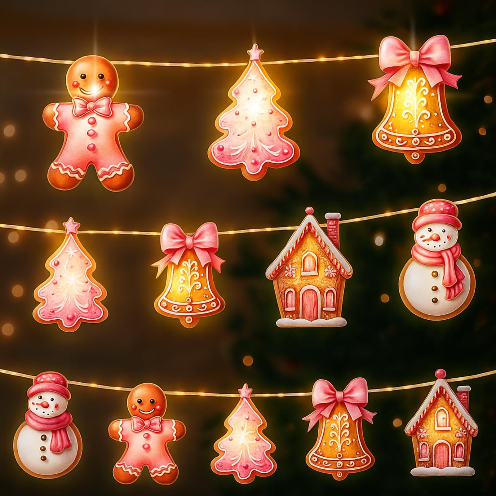 Ganeen Weihnachts-Lichterkette, 20 LEDs, 3 m, niedliche hängende Lichterkette für Weihnachtsbaum, batteriebetrieben, für den Innenbereich, Urlaub, für Weihnachten, Party, Dekorationen, Kaminsims