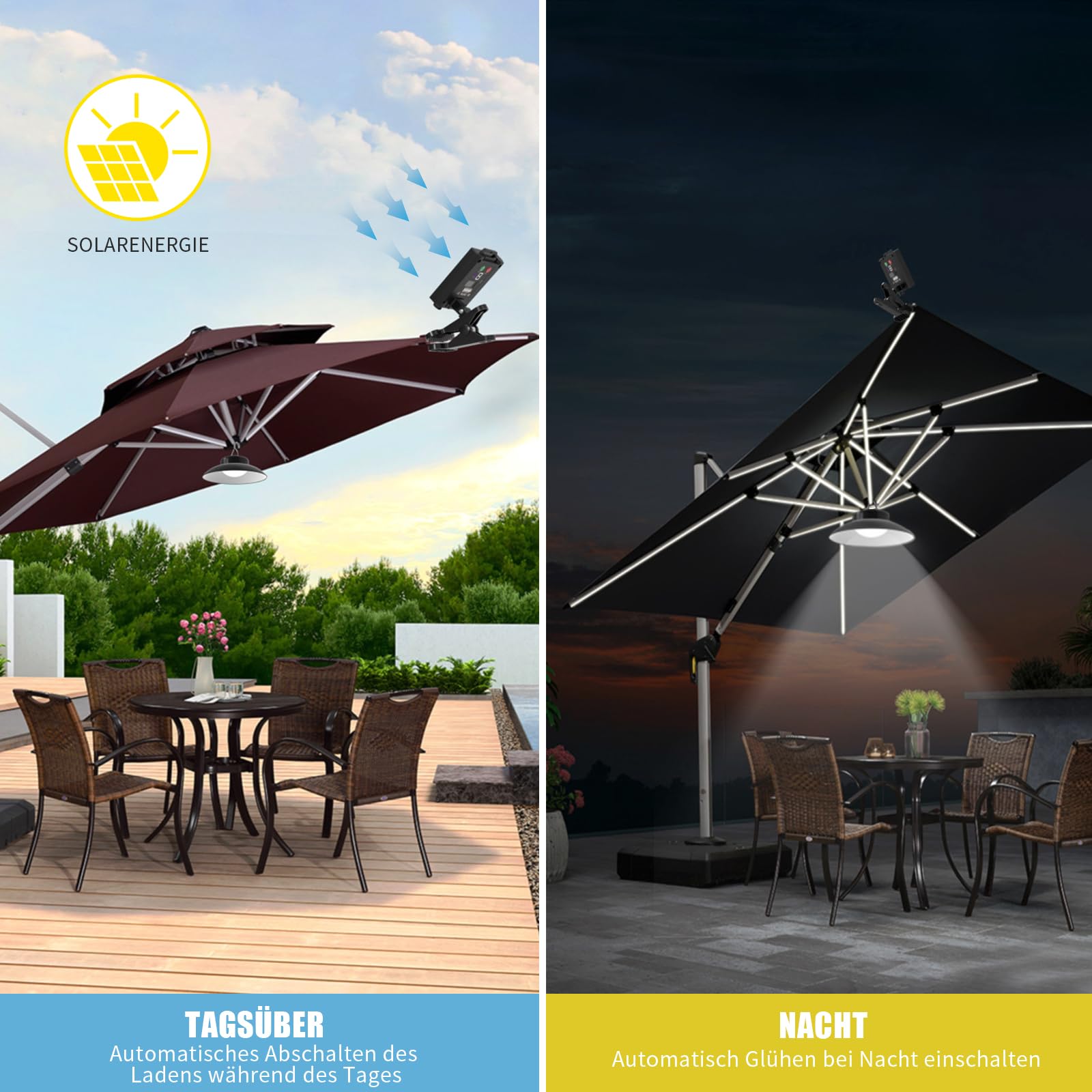 Lampe suspendue solaire parasol IP66 3 modes télécommande extérieur