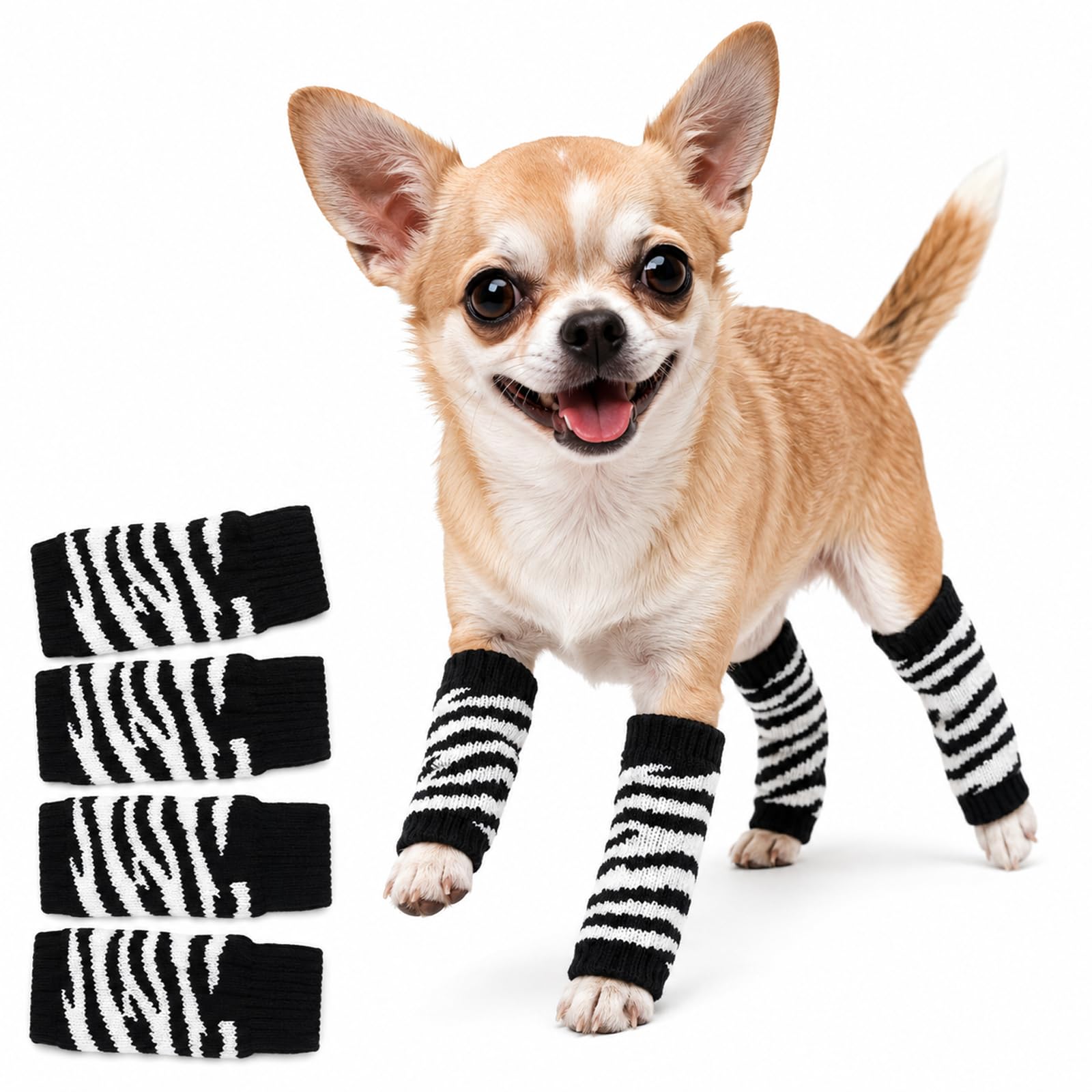 Dog Leg Protector Sleeves, Zebra Pattern, Black And White, Size M, 4-Pack