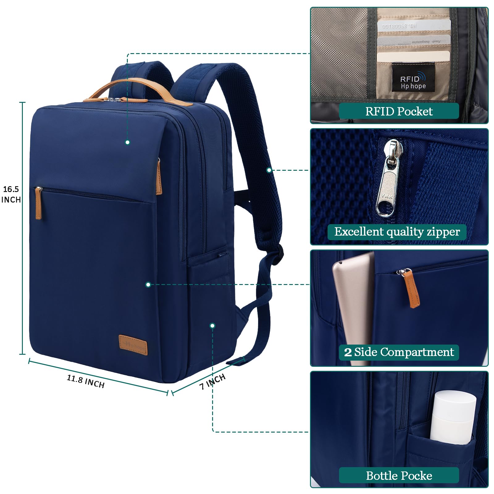 Hp hope Zaino da lavoro per uomo, zaino impermeabile da donna per zaino da scuola per laptop da 15,6 inch con porta di ricarica USB, zainetto antifurto da 22 litri per viaggi di lavoro, escursioni