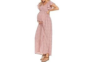 V Neck Floral Maternity Dress for Photoshoot Baby Shower