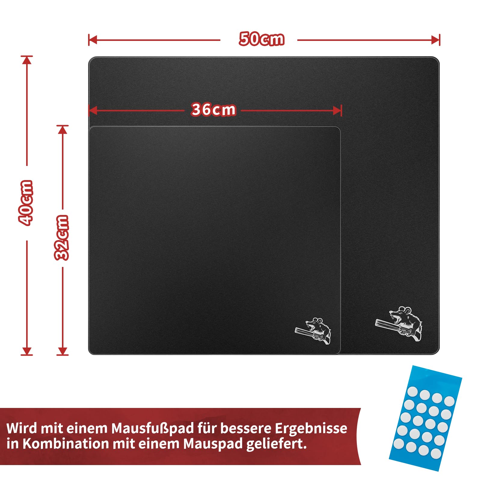 SIROOLAC Gaming-Mauspad aus Glas, 400 mm x 500 mm, FPS-Spiel, spezielles gehärtetes Glas, langlebig, 3 mm Dicke, präzise und schnell Gegner schießen (400 mm x 500 mm, Schwarz)