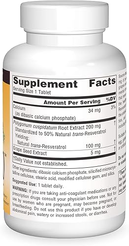 Miniatura 3 de Source Naturals Resveratrol 100, para el corazón y el envejecimiento saludable* -100 mg 240 tabletas