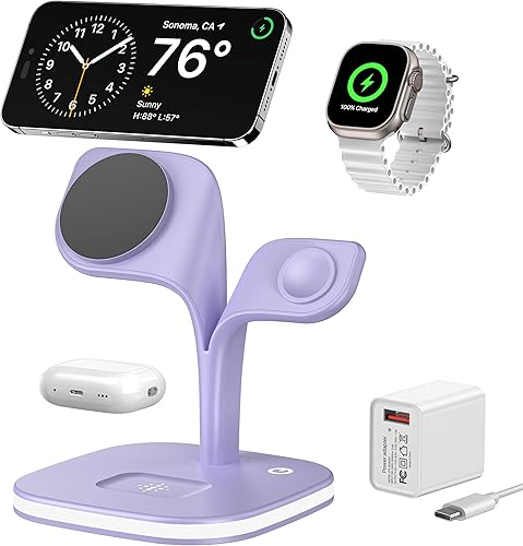Cargador inalámbrico magnético, estación de carga, soporte de cargador inalámbrico rápido 5 en 1 para iPhone 14, 13, 12 ProMaxMiniPlus, Apple Watch