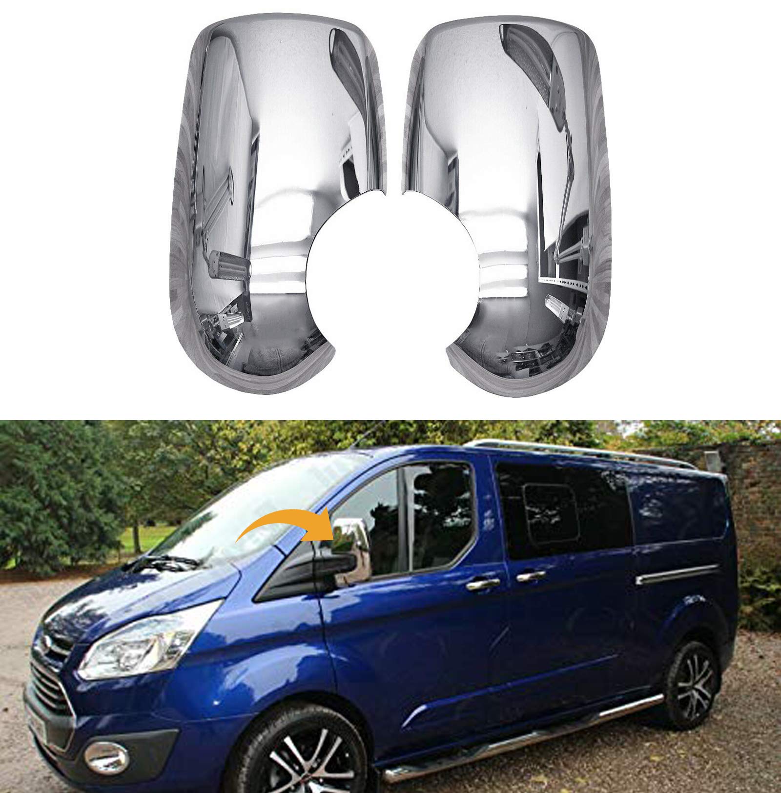 Chromowane obudowy lusterek ważne dla FORD TRANSIT 5-6 | 2000-2013 Stal nierdzewna 2 zestaw Zewnętrzne pokrywy lusterek