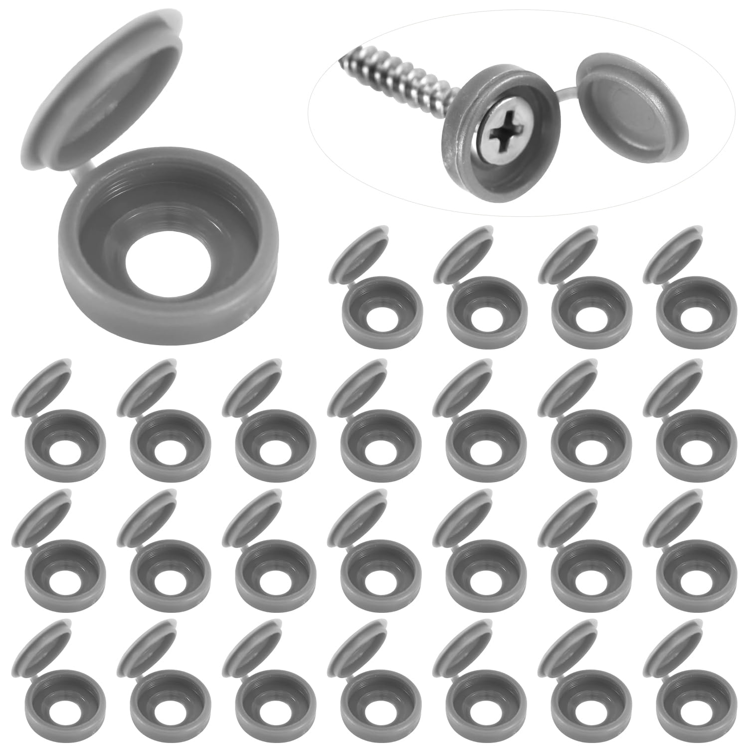 Photo 1 of 100pcs Screw Cover Caps, Plastic Hinged Screw Caps Folding Screw Covers Small Screw Cap Covers Screw Snap Covers for Screw Heads Protection (Dark Gray)