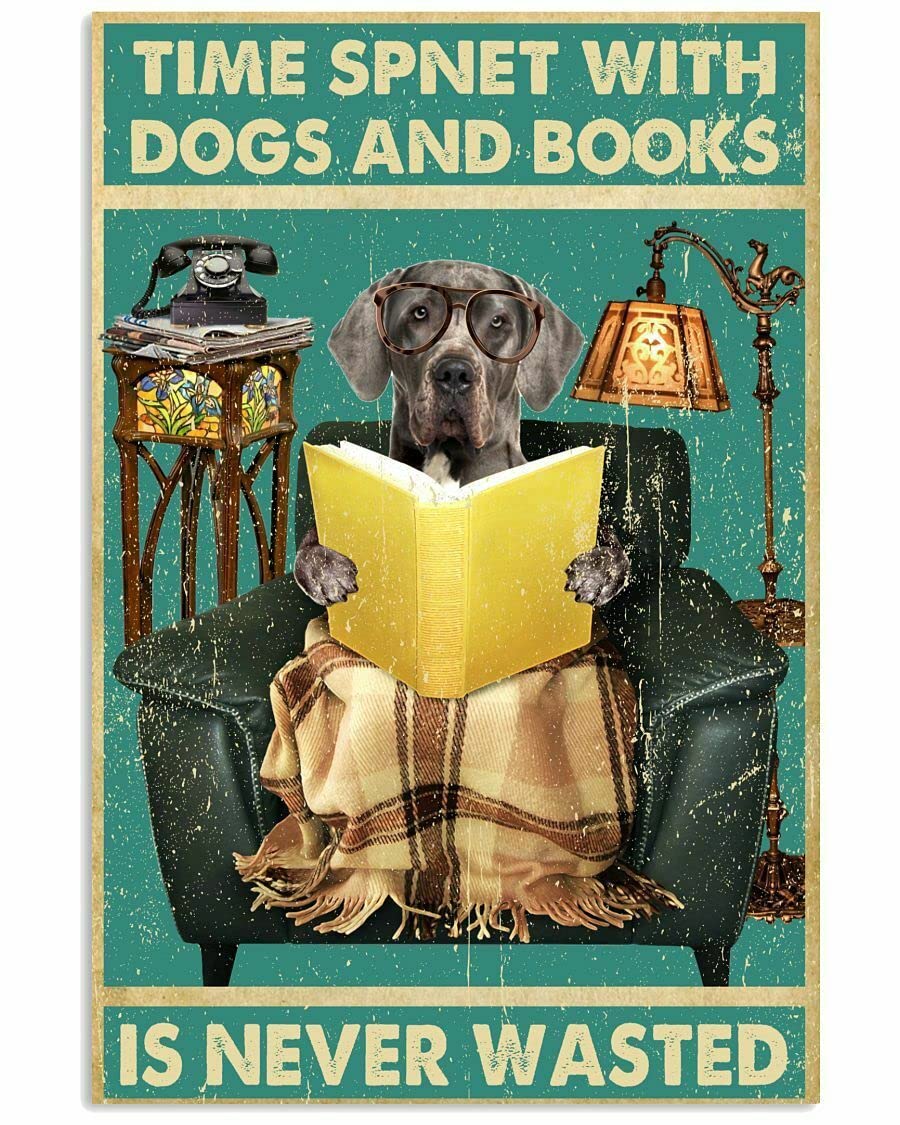 HOUVSSEN Great Dane Read Vertical Poster Art Decor Home Posters tin Sign Metal 8x12 inch Proverb Metal Tin Sign