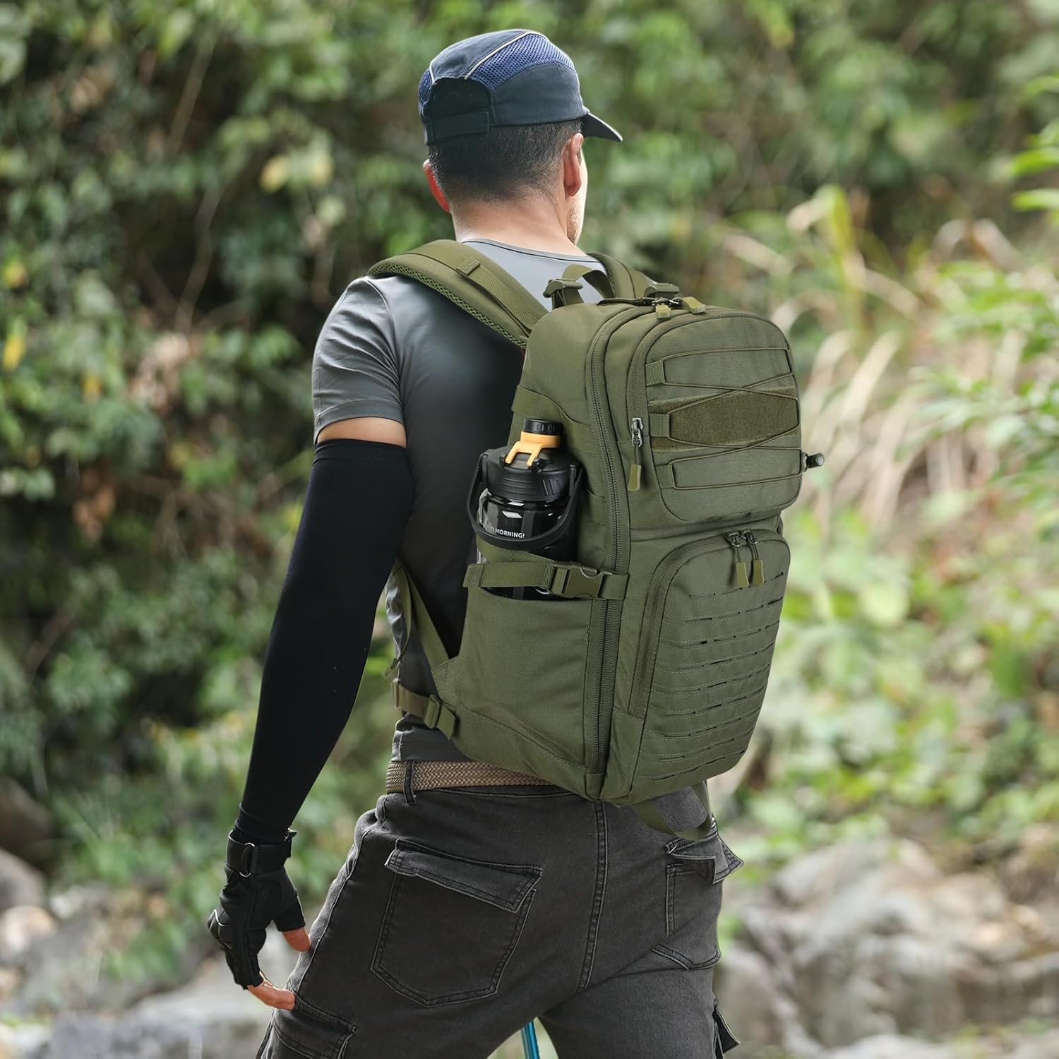 HUNTVP Tactical Backpack for Men 35L Military Backpack MOLLE 1000D Army Daypack 3 Day Bug Out Bag for Work Camping Hiking Outdoor, Army Green